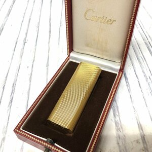 m001 Y3(60) カルティエ ガスライター オーバル型 ゴールドカラー ピラミッドカット Cartier 着火確認 現状渡し 喫煙道具