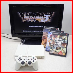 動作品 PS2 プレステ2 薄型 本体 SCPH-70000 セラミック・ホワイト + ワイルドアームズ 等 ソフト3本 まとめてセット SONY ソニー【20