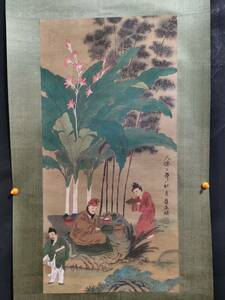 中国古画 宋代の著名な書画家 趙子昂 人物図 手描き 掛軸 巻き物 絹本 中国書画 水墨画 時代物 中国美術 古置物 美術品 XRG65