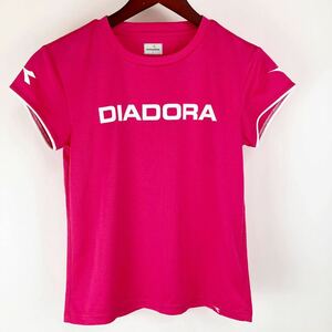 大きいサイズ DIADORA ディアドラ 半袖 Tシャツ レディース L ピンク カジュアル スポーツ トレーニング ウェア シンプル ロゴ プリント
