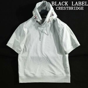 新品1円～★定価2.8万 BLACK LABEL ブラックレーベル クレストブリッジ コットン綿 半袖 フードチェックロゴ パーカー M グレー◆1207◆