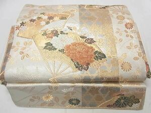 平和屋2◎ワンタッチつけ帯　扇面花文　金銀糸　逸品　DAAC0169ma