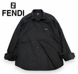 国内正規品 FENDI FS0571 A4S1 ブラックモンスター コットン ストレッチ長袖シャツ フェンディ MONSTER L/S SHIRT 黒 ブラック 43 FM-7