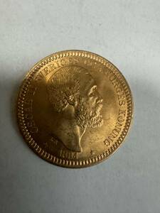1884年　スウェーデン　20クローナ金貨　フランクリンミント