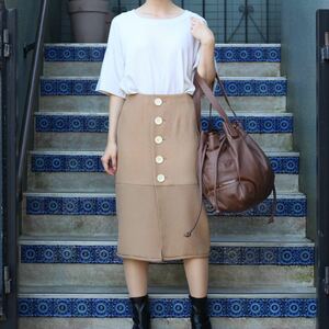 Christian Dior CAMEL100% TIGHT SKIRT MADE IN FRANCE/クリスチャンディオールキャメル100%タイトスカート