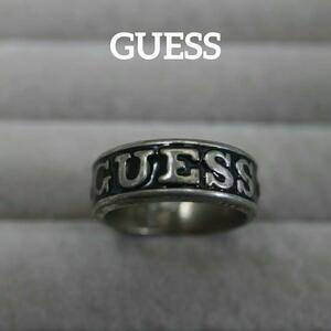 【匿名配送】GUESS ゲス 指輪 リング シルバー 13.5号 ロゴ 黒