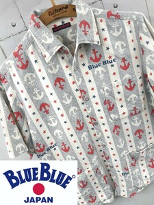 SALE！売り切り！BLUEBLUE　総柄　錨　半袖　シャツ　ブルーブルー　HRM ハリウッドランチマーケット　ロゴ　星　　