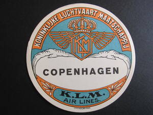 KLM■就航地ラベル■COPENHAGEN■コペンハーゲン■KONINKLIJKE LUCHTVAART MAATSCHAPPIJ■フィンチロゴ■1920