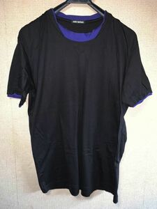 イッセイミヤケメン ISSEY MIYAKE MEN 半袖Tシャツ 半袖カットソー サイズ2 サイズM 黒 ブラック 青紫 ブルー パープル イッセイミヤケ