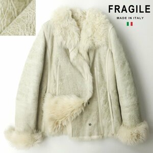 ★【最高級！】美品 イタリア製 三陽商会 FRAGILE フラジール 羊革 ムートンジャケット グレージュ 38 JP:M 毛皮 レディース ファー