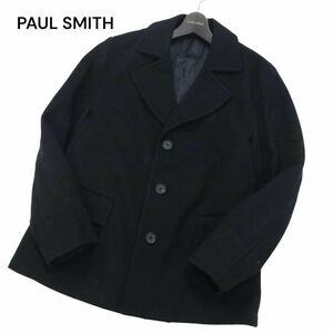 PS Paul Smith ポールスミス 秋冬 メルトン ウール★ シングルブレスト Pコート Sz.L2　メンズ 黒 定価4.9万★　I3T02198_B#N