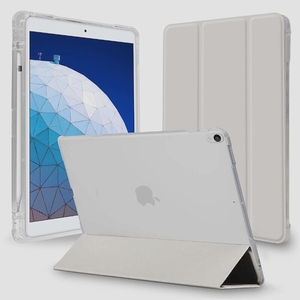 送料無料★MS factory iPad Air3 Pro 10.5ケース ペンシル収納 半透明 オートスリープ(ライトグレー)