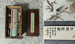 ■観心・時代旧蔵■C3989中国古書画 斉白石 貝葉草虫手卷 箱付 長卷 水墨中国画巻物 書画長卷 巻き物 肉筆保証品