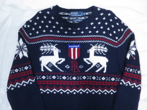 POLO RALPH LAUREN ポロ ラルフローレン 藤ヶ谷太輔 着 コットン カシミヤ ニット XL セーター 星条旗 雪柄 フェアアイル トナカイ