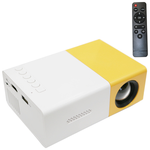 小型プロジェクター 60インチ対応 フルHD LEDライト AV/ USB /microSD/ HDMI入力 TFT液晶 白×黄 リモコン付き
