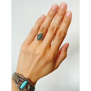 超希少!!VTG NAVAJO 1950’s BLUE TURQUOISE SILVER RING CLASSIC DESIGN USA ナバホビンテージクラシックターコイズシルバーリング10.5号