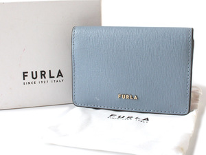 E17417 新品同様 極美品 FURLA フルラ BABYLON バビロン カードケース サフィアーノレザー 箱付き カード入れ 名刺ケース ライトブルー