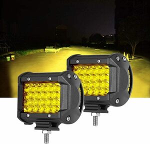 イエロー 24連 Samman LED作業灯 フォグランプ ワークライト 投光器 72W 12v/24v兼用 3500K ４インチ