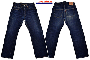 K-3968★美品★DENIME ドゥニーム★ヴィンテージ加工 濃紺インディゴデニム 赤耳(オレンジ) セルビッチ 紙パッチ ストレートジーンズ W-31