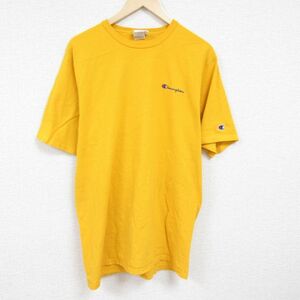 XL/古着 チャンピオン Champion 半袖 ブランド Tシャツ メンズ ワンポイントロゴ コットン クルーネック 濃黄 イエロー 24feb28 中古