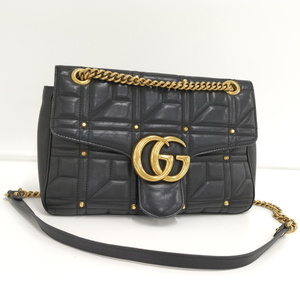 【中古】GUCCI ショルダーバッグ GGマーモント レザー ブラック 443496