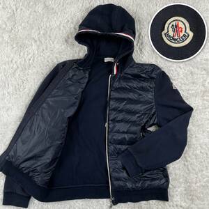 稀少XXLサイズ! モンクレール ダウンジャケット ニット切り替え ネイビー MONCLER ロゴワッペン マグリアカーディガン トリコロール