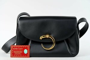 【美品】Cartier カルティエ パンサー パンテール ブラック×ゴールド ショルダーバッグ オールレザー【MA2】