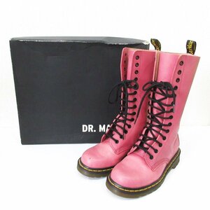 美品 Dr.Martens ドクターマーチン レザー 14ホール レースアップ ロングブーツ サイズUK4 約23cm ピンク