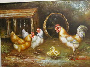 細密画　肉筆油絵　16,8 x 11.7 cm 　　鶏　　画家不詳　　　　　　　　　　　　　　　　　　　　　　精密画