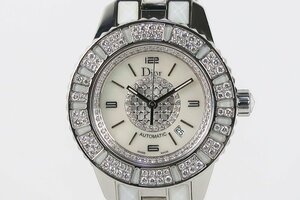 【美品】Christian Dior ディオール CD ダイヤモンド 113512 ラディドゥ シェルブレス ダイヤベゼル ホワイト文字盤【PP35】