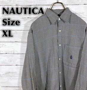 ビンテージ90Ｓノーティカ　NAUTICA　黒青バイカラーギンガムチェック　古着