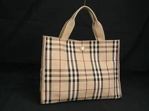 1円 BURBERRY バーバリー ノバチェック キャンバス ハンドバッグ トートバッグ レディース ベージュ系 AZ1373