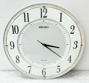 SEIKO/セイコー SOLAR 電波時計 (SF506W) 直径35cm 壁掛け時計/大理石風/シンプル/見やすい/大きい 中古美品 動作確認済み