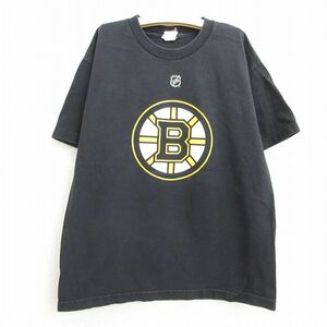 古着 リーボック 半袖 Tシャツ キッズ ボーイズ 子供服 NHL ボストンブルーインズ コットン クルーネック 黒 ブラック アイスホッケー
