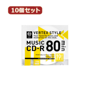 10個セット VERTEX CD-R(Audio) 80分 10P インクジェットプリンタ対応(ホワイト) 10CDRA.80VX.WPX10 /l