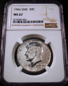 ●アメリカ 1966年 NGC MS67 SMS ケネディ50セント銀貨