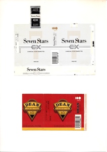 古い タバコ 煙草 ラベル パッケージ SEVEN STAR EX / DEAN 日本たばこ産業 台紙に貼り付け