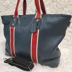 1円 希少色【美品】A4 大容量 COACH コーチ ウェブレザー ヘリテージ 2way トートバッグ F71248 ビジネスバッグ ショルダー 本革 メンズ