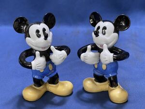  ミッキーマウス『 ミッキー歯ブラシスタンド 』2箇 陶磁器製ディズニーキャラクター歯ブラシ立て 当時物レトロ 高さ約10.8cm
