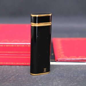 【慈光】2874 Cartier カルティエ ブラック ローラーガスライター 喫煙具　冊子箱付　ジャンク