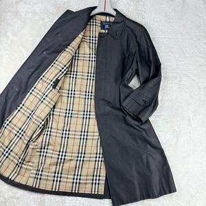 1円 極美品 M~L バーバリー BURBERRY ステンカラーコート ロングコートノバチェックメンズグレー日本製