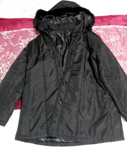 黒ブラックファーフードジャンパーコート/羽織/アウター Black fur hood jumper coat/outer