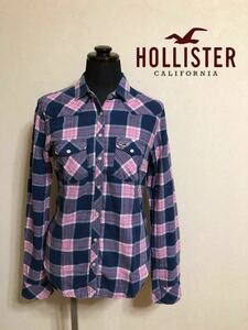 HOLLISTER ホリスター ウエスタン シャツ レディース トップス サイズXS 長袖 チェック柄 ネイビー ピンク 340250120