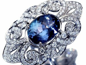 1円～【ジュエリー極】超希少宝石！大粒良質天然タンザナイト4.70ct＆良質ダイヤモンド1.55ct 超高級K18WGリング k8420iml【送料無料】