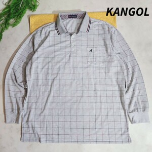 大きいサイズ KANGOL 格子柄・長袖ポロシャツ 4L グレー赤ネイビー 83218