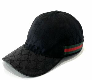 国内正規品 GUCCI グッチ GGキャンバス ベースボールキャップ 帽子 200035 KQWBG 1060 シェリーライン ブラック メンズ サイズXL (60)