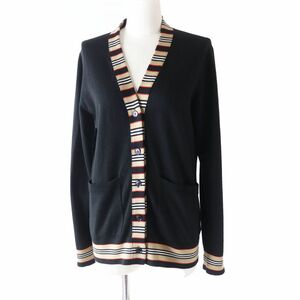 美品◎正規品 BURBERRY LONDON ENGLAND バーバリー ロンドン イングランド 8008953 レディース 長袖 ニットカーディガン ブラック Ｍ