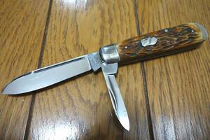 昭和レトロ　古いポケットナイフ　２枚刃　ステンレス・日本製　骨製のハンドル　デッドストック品