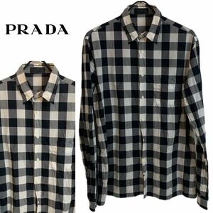 PRADA プラダ 2013s MADE IN ITALY イタリア製 チェックシャツ シャツ コットンシャツ 39/15 1/2 ブラック×グレー×ホワイト アーカイブ