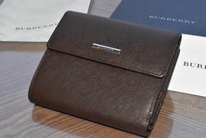 BURBERRY バーバリー Leather Folding Wallet サフィアーノ レザー × ノバチェック フォールディング ウォレット / 三つ折り財布 未使用